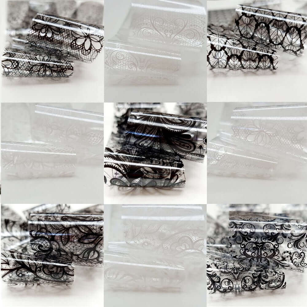 10-piece Black & White Lace Transfer Foil Set