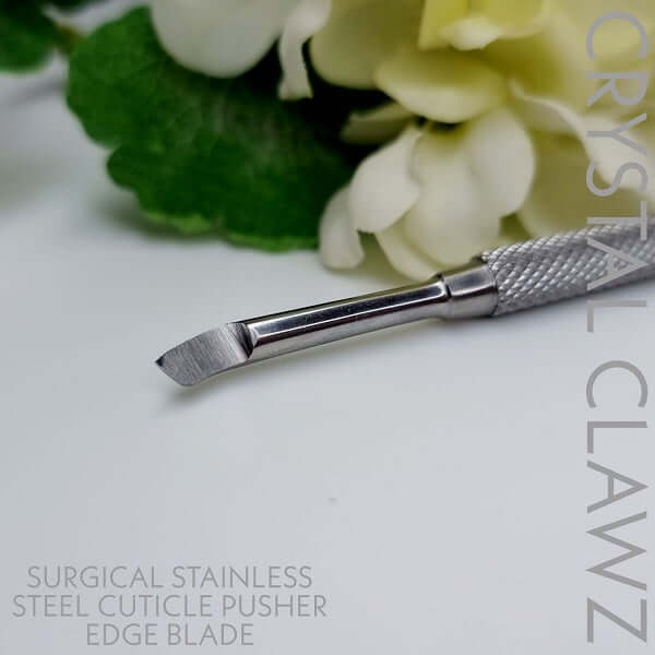 PROFESSIONAL Surgical Steel Dual End Cuticle Pusher with Edge Blade